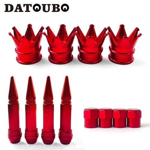 Crown 64mm Spike Hex - Datvissed Bo Red Document Valve Stem Cap Sets, Crown Rocket Spike Design, Air Dust Caps, Car Opathy Bouchon De Valve Pour Moto Et Camion, Rouge