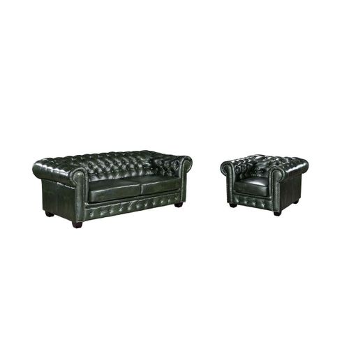 Canapé Chesterfield 3+1 Places Brenton 100% Cuir De Buffle - Vert Empire