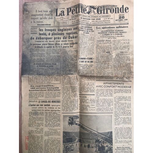 La Petite Gironde Jeudi 26 Septembre 1940 Numéro 24899