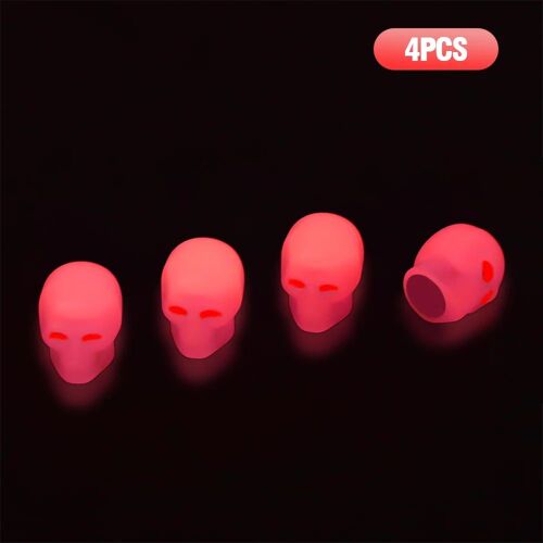 4pcs Rouge Fluorescent - Capuchons De Assujetstructurels Ents Pour Voiture, Tête De Mort, Capuchon De Buse De Moto Et De Vélo, Accessoires De Couverture De Bouchon De Roue, Décor De Nuit, Brillant