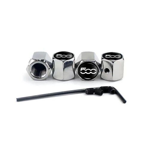Silver-For 500 - Capuchons De Tige De Assujetde Voiture En Alliage Métallique Pour Fiat 500, Emblème De Roue, Couvercle Anti-Vol, Accessoires De Style De Voiture, 4 Pièces/Ensemble