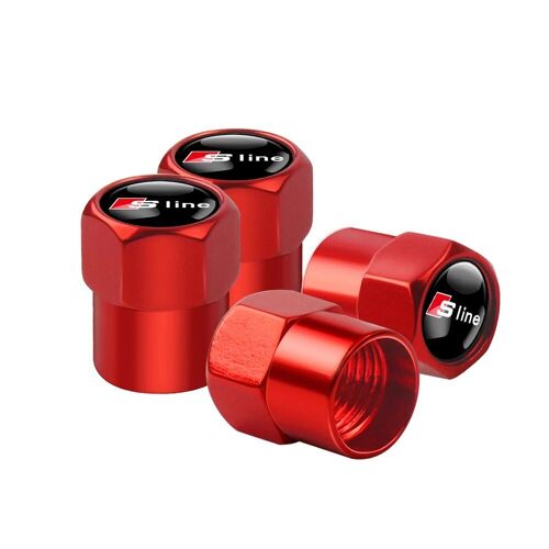 Sline Rouge - Capuchons De Assujetd'air En Aluminium Pour Roue De Voiture, Cache-Poussière Avec Document, Logo De Marque, Audi Rs S Sline A4 A3 Horizon Q3 Qufreshq7 Tt B8 8p, 4 Pièces