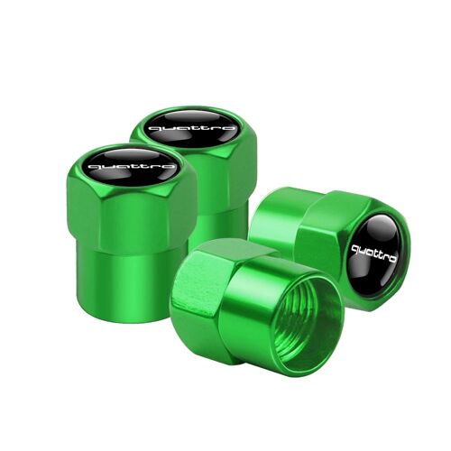 Quattro Vert - Capuchons De Assujetd'air En Aluminium Pour Roue De Voiture, Cache-Poussière Avec Document, Logo De Marque, Audi Rs S Sline A4 A3 Horizon Q3 Qufreshq7 Tt B8 8p, 4 Pièces