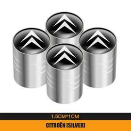 Une Citroen Argentée - Capuchon De Valve De Pneu En Métal, Emblème De Voiture, Couvercle De Tiges D'air Pour Citroën C Elysee C4 C3 C5 C1 C2 C4 Picasso Aircross Saxo Berlingo, 4 Pièces