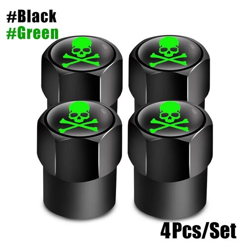 Tb- Noir 4 - Ensemble De 4 Bouchons De Valve Avec Logo Tête De Mort Rouge, Accessoires De Roues De Voiture, Couvercle De Tige, En Alliage D'aluminium