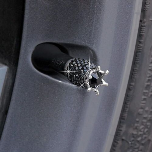 4pc Noir - Bouchons De Valve De Voiture En Argile Clip, Couronne Diamantée, Bling, Abs, Roue De Vélo, Anti-Poussière D'air, Couverture, Ornement De Voiture, 4 Pièces, Vente En Gros