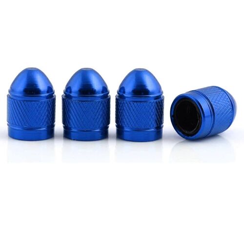Bullet-4pcs-Blue - Bouchons De Tige De Valve De Pneu Moletés En Aluminium Avec Doublure En Plastique, Bouchons De Mamelon De Roue De Pneu Résistants À La Corrosion Pour Voitures Et Motos