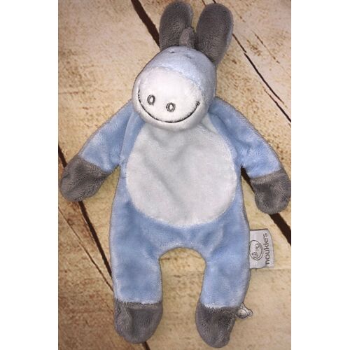 Doudou Ane Paco Bleu Clair Gris Blanc Cocon Plat Peluche Jouet Bebe Noukie's