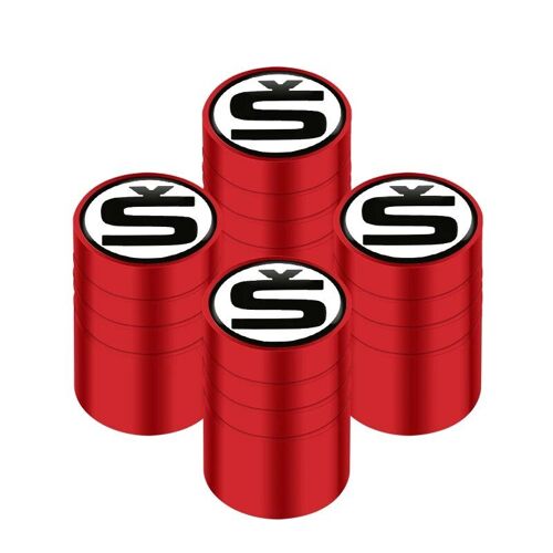 Style2 Big Red - Bouchons De Assujetde Pneu De Roue De Voiture, Couvercles De Tige De Assujet, Badge S, Skoda Octavia 3 2 1 Fabia Superb 2 3 Rine Karop Kodiaq Scala, 4 Pièces