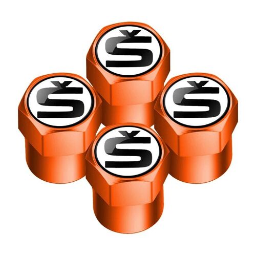 Style2 Orange - Bouchons De Assujetde Pneu De Roue De Voiture, Couvercles De Tige De Assujet, Badge S, Skoda Octavia 3 2 1 Fabia Superb 2 3 Rine Karop Kodiaq Scala, 4 Pièces