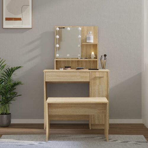 Vidaxl Ensemble De Coiffeuse Avec Led Chêne Sonoma Bois D'ingénierie