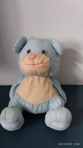 Doudou Ours Bleu Rayures Toile De Parachute Style Puffalump