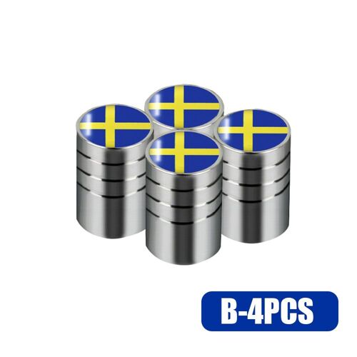 B Argent - Bouchon De Valve De Pneu De Voiture, Emblème Drapeau Suédoise, Roue, Air, Pour Volvo V70 V60 V40 Xc60 S60, Décor Universel, 4 Pièces