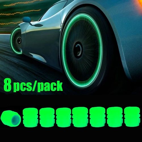 8pcs (Vert) - Bouchon De Valve Anti-Poussière Pour Voiture,Fluorescent, Décoration Lumineuse De Nuit, Buse De Roue De Moto Et De Vélo