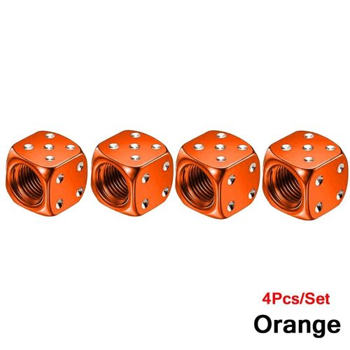 4pcs Orange - Bouchons De Assujetanti-Poussière En Aluminium, Tige De Roue, Couvercle De Assujetd'air, Voiture, Camion, Moto, Vélo, Dés