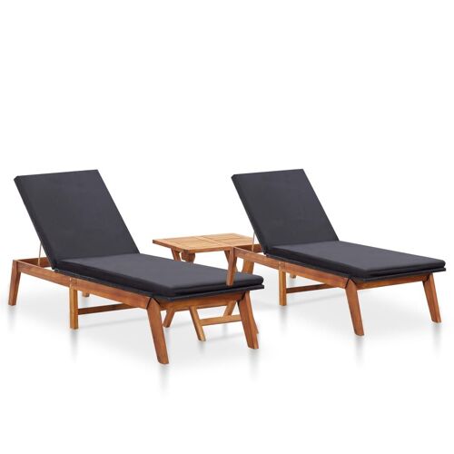 Lot De 2 Transats Chaise Longue Bain De Soleil Lit De Jardin Terrasse Meuble D'extérieur Avec Table Résine Tressée Et Bois D'acacia Helloshop26 02_0012124