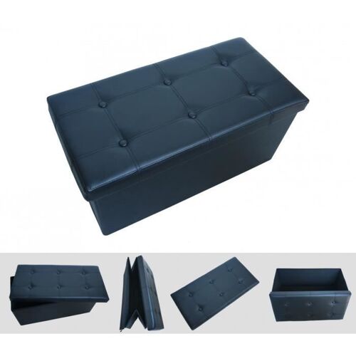 Banc Pliant, Ottoman avec Espace de Stockage, Finition piquée et capitonnée, 76 x 38 x 38 cm, Noir, Charge maximale: 150 kg
