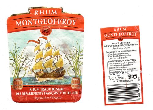 Etiquette De Rhum Blanc Montgeffroy 40°