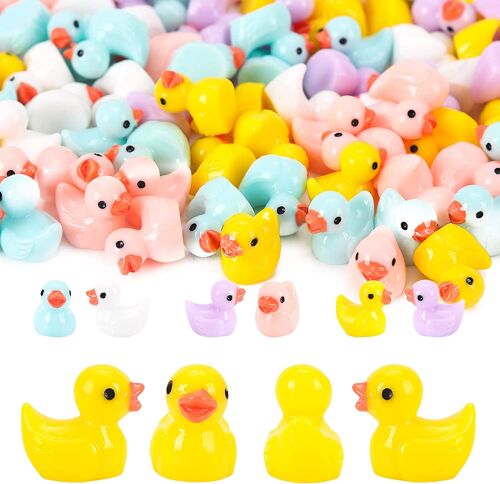 Lot De 100 Mini Canards En Résine - 5 Couleurs - Décoration De Jardin - Mini Canards - Jouets De Bain Pour Enfants Cadeau