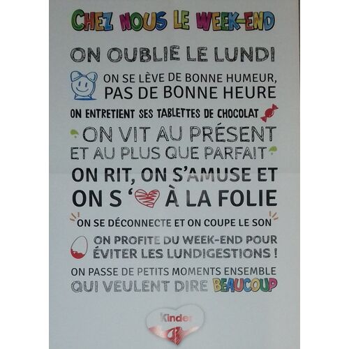 Affiche / Poster Kinder "Chez Nous Le Week-End" 42 X 60 Cm
