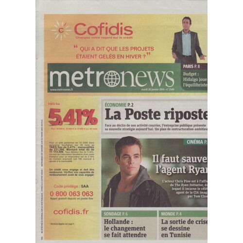 Metronews / 28-01-2014 N°2549 : Chris Pine (1p) - Daft Punk (1/2p) - Kylie Minogue (1/4p)