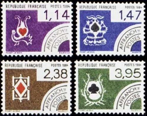 France 1984, Très Belle Série Neuve** Luxe Timbres Préoblitérés, Cartes À Jouer, Yvert 182 Coeur, 183 Pique, 184 Carreau Et 185 Trefle.