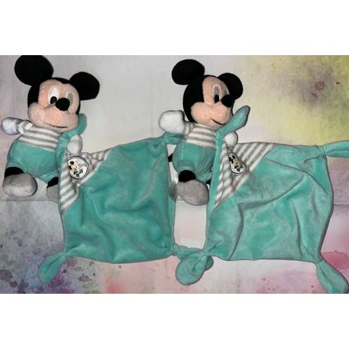 Doudou Mickey Mouchoir Bleu Playtime Lot De Deux Doudous Peluches Mouchoir Jouets Bébé 
