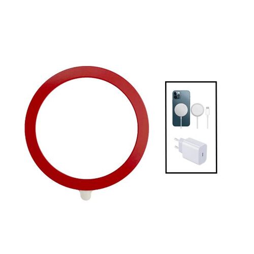 Kit Silicone Magsafe Magnetic Sem Fios + Base Charge Type C Fastcharge 20w + Magnetic Wireless Fast Charger Pour Apple Rouge