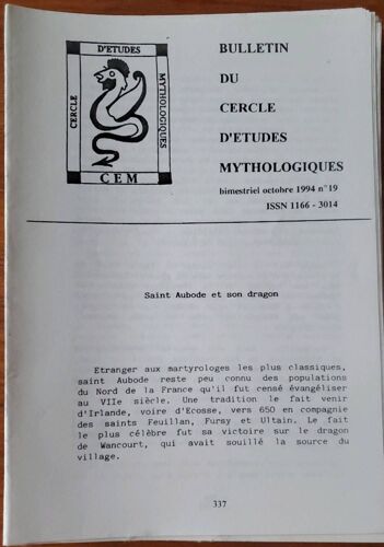 Bulletin Du Cercle D'études Mythologiques - Bimestriel Octobre 1994 N°19 - Saint Aubode Et Son Dragon.