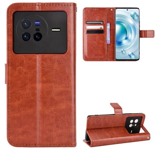 Coque Vivo X80 5G,Etui pour Vivo X80 5G,Coque en cuir pour Vivo X80 5G,Convient a Etui la Vivo X80 5G,Marron