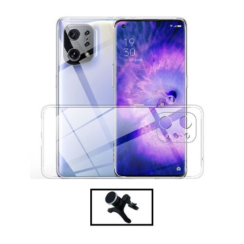 Kit Coque 3x1 360° Impact Protection + Support Magnétique De Voiture Renforcé Pour Oppo Find X5 Pro - Transparent/Blanc