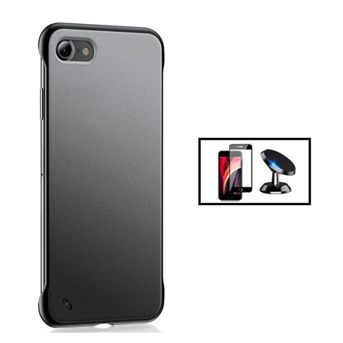 Kit Film Verre Trempé 5d Full Cover + Coque Invisible Bumper + Support Magnétique De Voiture Pour Apple Iphone Se 2022 - Transparent / Noir