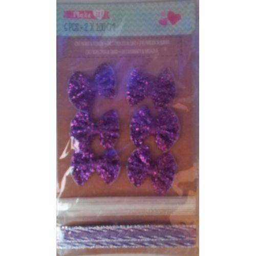Kit 6 Noeuds Pailletés + 2x1m Ruban Assortis Ton Violet Pour Scrapbooking, Carterie, Décoration...