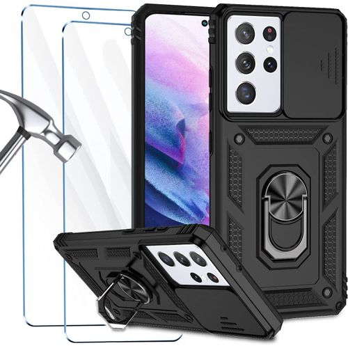 Poseedor-T Coque Pour Samsung Galaxy S21 Ultra 5g Étui Avec 2 Protection Écran En Verre Trempé Hd Antichoc Militaire Magnétique Protection Coque Samsung S21 Ultra 5g Housse Protection Caméra Le Noirt9374