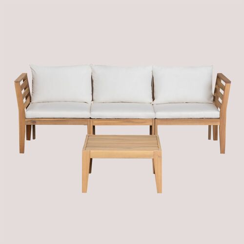Ensemble De Canapés Modulables 3 Pièces Filips Avec Accoudoirs Et Table Basse En Bois D'acacia Blanc Gardenia