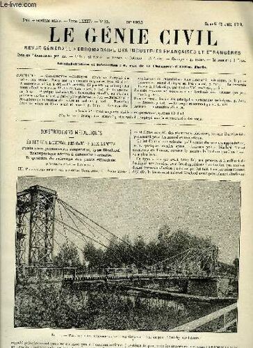 Le Génie Civil Tome Lxxiv N° 25 - Constructions Métalliques : Étude Sur L Emploi Des Cables Aux Armées. Ponts Semi Permanents Suspendus. Type Gisclard. Transporteur Aérien A Débouché Variable.(...)