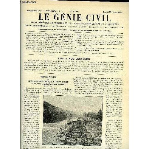 Le Génie Civil Tome Lxxvi N° 9 - Travaux Publics : La Transformation Du Canal Du Rhone Au Rhin Et Sa Mise Au Gabarit De 300 Tonnes Par Auguste Pawlowski. Constructions Navales : Les Constructions(...)