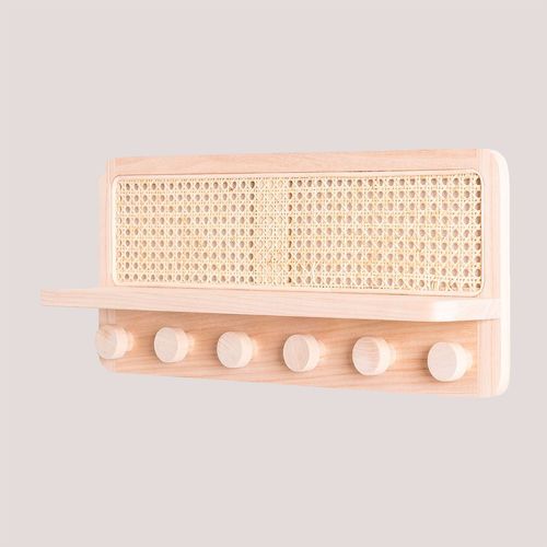 Porte-manteau mural avec étagère en rotin Riley NATUREL ↔︎ 60 cm