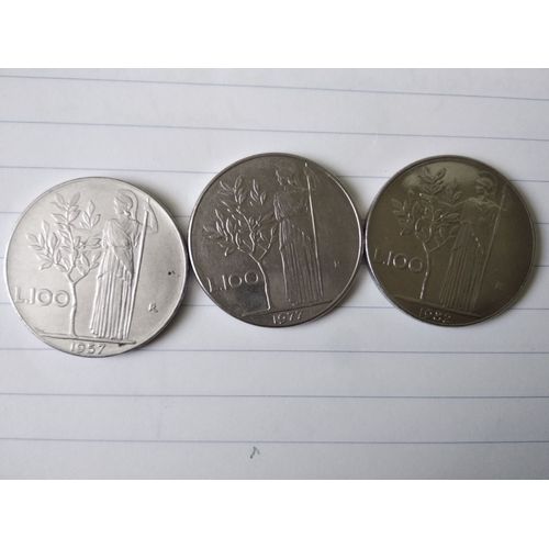 Lot De 3 Pièces De 100 Lires Italiennes 1957, 1977 & 1982