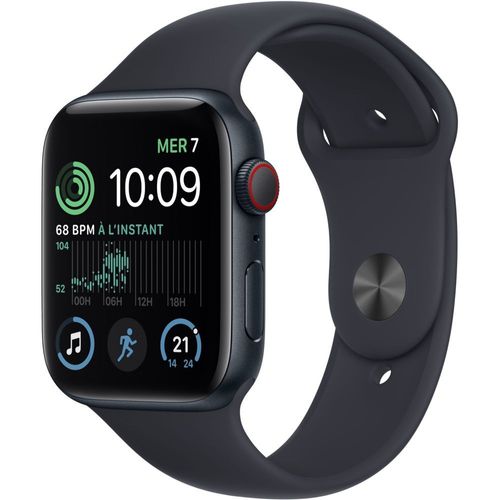 Apple Watch SE (GPS + Cellular) - 2e génération - 44 mm - aluminium minuit - montre intelligente avec bracelet sport - fluoroélastomère - minuit - taille du bracelet : Normal - 32 Go - Wi-Fi...