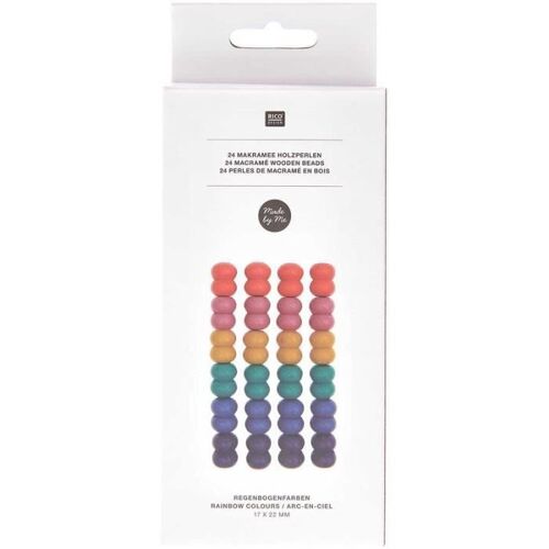 24 Perles Rondes Doubles - Bois Arc-En-Ciel - 22 Mm