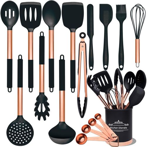 Mevronisshop-Lot D'ustensiles De Cuisine En Silicone, 17 Pièces, Accessoires De Cuisine En Silicone Or Rose, Antiadhésifs Résistants À La Chaleur, Utilisation Pour La Cuisine