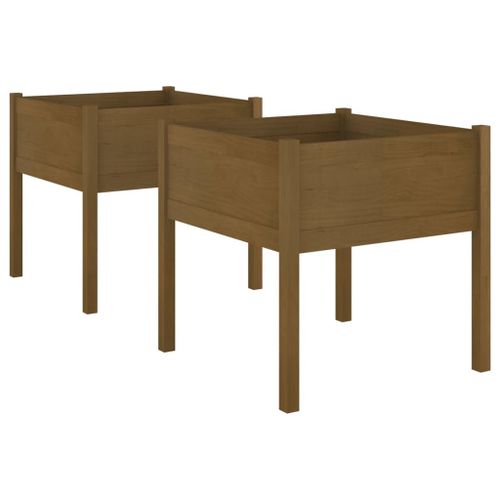 Vidaxl Jardinières 2 Pcs Marron Miel 70x70x70 Cm Bois De Pin Massif