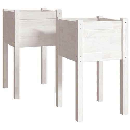 Vidaxl Jardinières D'extérieur 2 Pcs Blanc 40x40x70 Cm Bois De Pin