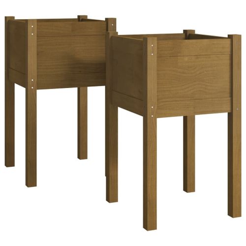 Vidaxl Jardinières 2 Pcs Marron Miel 40x40x70 Cm Bois De Pin Massif