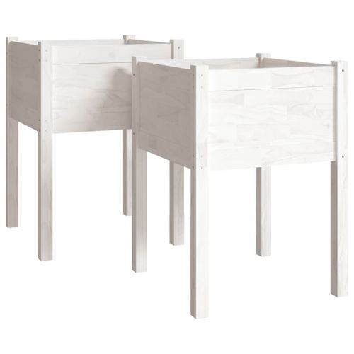 Vidaxl Jardinières 2 Pcs Blanc 50x50x70 Cm Bois De Pin Massif