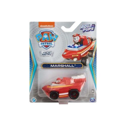 Set Pat Patrouille Aqua Pups En Métal : Marcus et son sous-marin dauphin 8 Cm - Set Véhicule Miniature Rouge + 1 Carte offerte