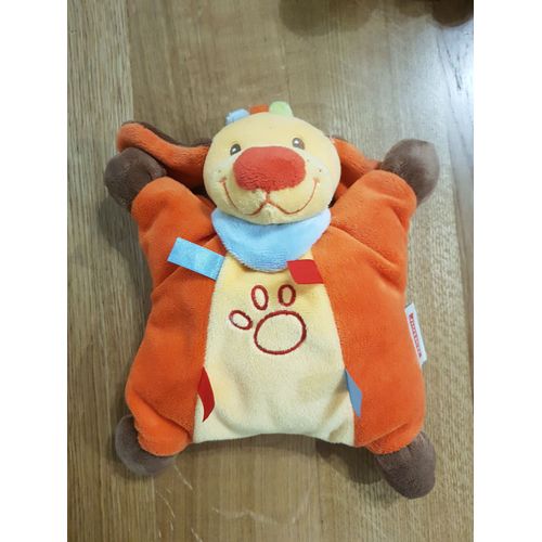 Chien Doudou Nattou Grelot Orange Jaune Empreinte