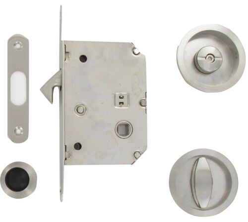 Serrure pour porte coulissante à crochet + rosaces + poignée + tire doigt