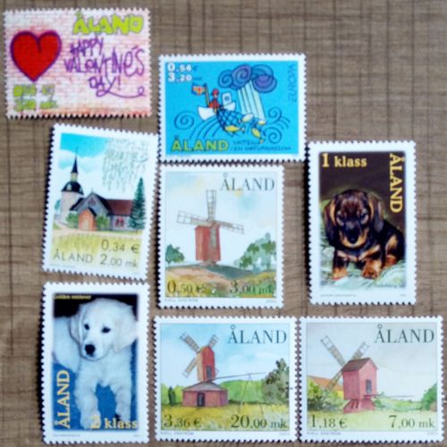 Lot De Timbres Aland 2001 Neufs Chiens Moulins Europa St Valentin